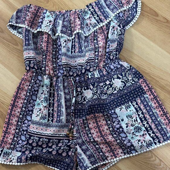 Rewind Pants - Rewind multicolored romper, strapless, Size Small